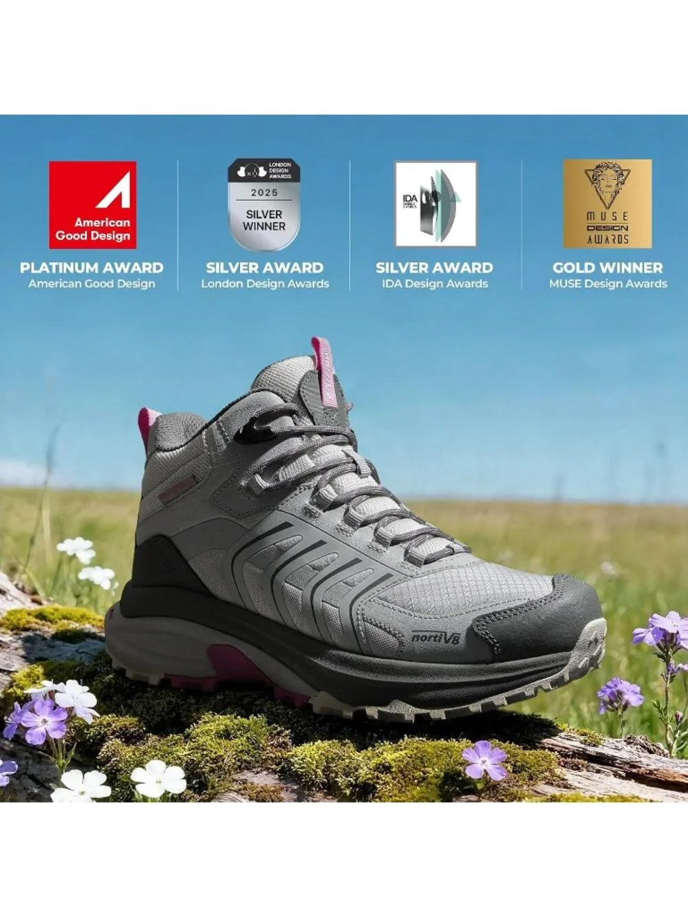Men's Light Grey Waterproof Shoes Casual Low Top Round Toe Non Slip Hiking Boot